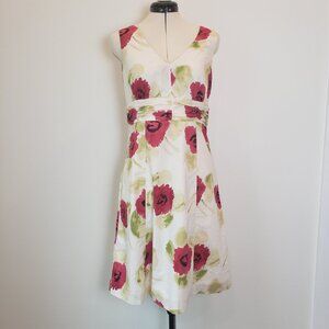 Boden Floral Poppy Print Dress Fit & Flare Gathered Waist Cotton Size 6R